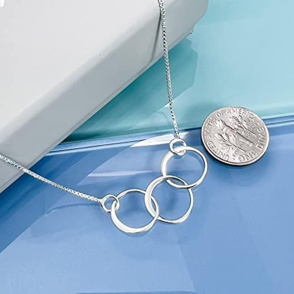 Sterling Silver Three Ring Necklace Interlocking … - image 5